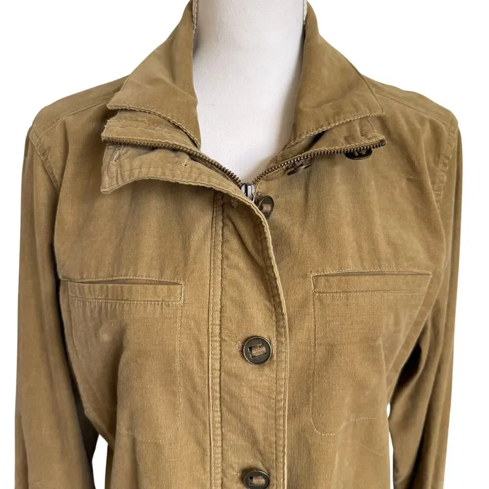 Sahalie Cord Corduroy Jacket L Large Brown Button Zip Pockets Cotton Stretch